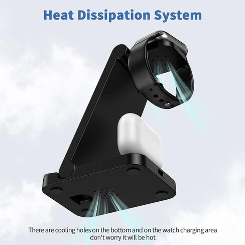 Charging Station for Multiple Devices 3 in 1 Foldable iPhone Wireless Charging Stand for iPhone 14/13/12/11Pro/Max/XR/XS Max/X, Apple Watch 8/7/6/SE/5/4/3/2, AirPods 2/Pro（Adapter is not Included） in Kuwait