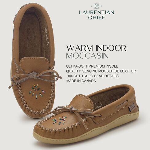 حذاء Laurentian Chief بدون كعب من الجلد للنساء مع ياقة كبيرة ذات 8 فتحات ونعل مطاطي طبيعي، حذاء بدون كعب جلدي للنساء مطرز بالخرز، شباشب مريحة وأنيقة للاستخدام الداخلي والخارجي in Saudi Arabia