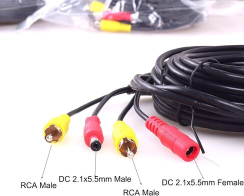15M 59Ft RCA DC Power Audio Video AV Extension Cable for CCTV Security Car Tuck Bus Trailer Reverse Parking Camera in Kuwait