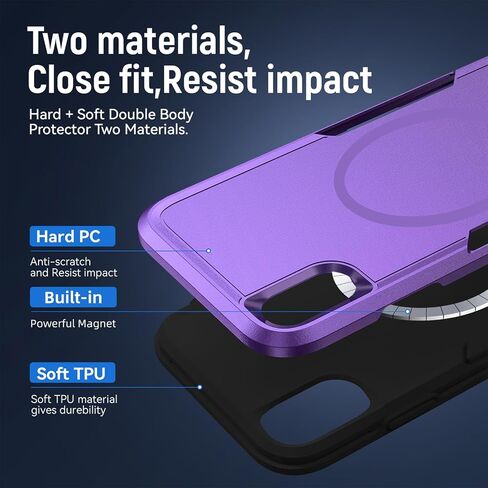 حافظة مغناطيسية قوية لهاتف iPhone XR، [متوافقة مع Magsafe] [تم اختبار السقوط من الدرجة العسكرية بطول 20 قدمًا] حافظة حماية متينة متينة بطبقة مزدوجة مقاومة للصدمات - 6.1 بوصة (أسود) in Kuwait
