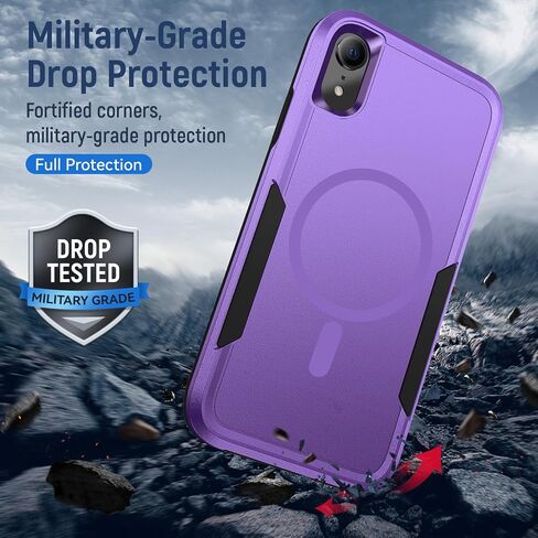 حافظة مغناطيسية قوية لهاتف iPhone XR، [متوافقة مع Magsafe] [تم اختبار السقوط من الدرجة العسكرية بطول 20 قدمًا] حافظة حماية متينة متينة بطبقة مزدوجة مقاومة للصدمات - 6.1 بوصة (أسود) in Kuwait