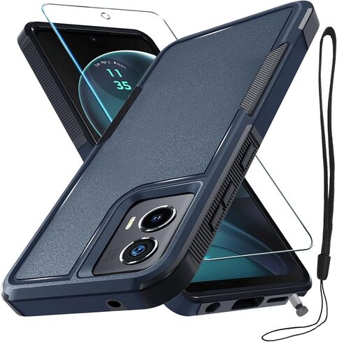 RMOCR Case for Moto G Stylus 5G 2022 with Tempered Glass Screen Protector,Heavy Duty Rugged Shockproof Full Body Protective Phone Cover,Black Matte in Saudi Arabia