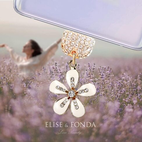 ELISE & FONDA TP96 Type-C منفذ شحن USB كريستال مضاد للغبار قابس زهرة الزنبق للهاتف الخلوي لهاتف Samsung Galaxy/Huawei/OnePlus/Xiaomi/oppo هواتف Android الجديدة (أبيض) in Saudi Arabia