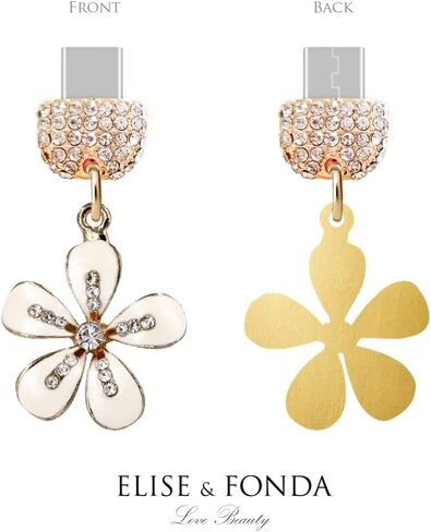 ELISE & FONDA TP96 Type-C منفذ شحن USB كريستال مضاد للغبار قابس زهرة الزنبق للهاتف الخلوي لهاتف Samsung Galaxy/Huawei/OnePlus/Xiaomi/oppo هواتف Android الجديدة (أبيض) in Saudi Arabia