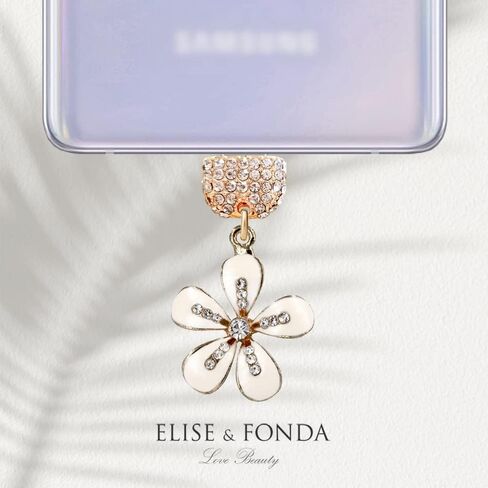 ELISE & FONDA TP96 Type-C منفذ شحن USB كريستال مضاد للغبار قابس زهرة الزنبق للهاتف الخلوي لهاتف Samsung Galaxy/Huawei/OnePlus/Xiaomi/oppo هواتف Android الجديدة (أبيض) in Saudi Arabia