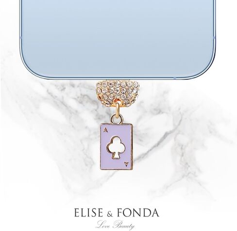 ELISE & FONDA CP646 منفذ شحن USB كريستال مضاد للغبار قابس صغير لبطاقة البوكر لهاتف iPhone 14/13/12/11/ XS MAX/XR/X/8 Plus/7/6S/8/SE iPad iPod (أرجواني) in Saudi Arabia