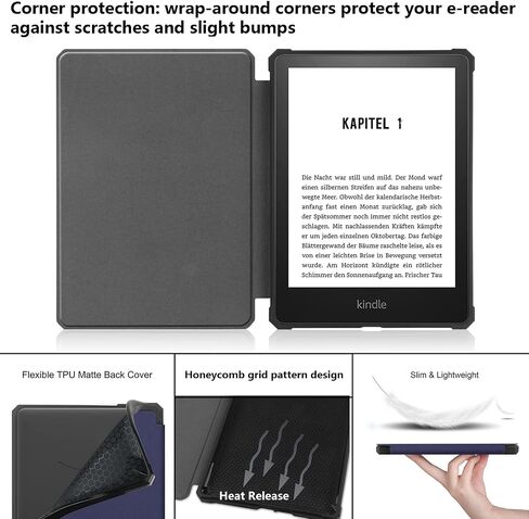 Case for 7" Kindle Paperwhite (12th Generation, 2024) and Kindle Colorsoft Signature Edition, UUcovers Slim Lightweight Shell PU Leather Protective Cover with Auto Sleep/Wake, Blossoming Almond Tree in Kuwait