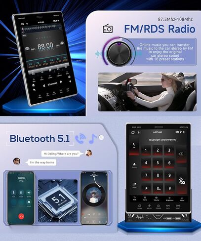 2G+64G Wireless Apple Carplay Android Car Stereo 9.5'' HD Vertical Touch Screen with Android Auto GPS Navi, podofo Double Din Car Radio with WiFi Bluetooth USB FM/RDS Radio Mirror Link + Backup Camera in Saudi Arabia