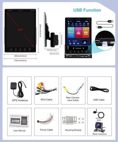 2G+64G Wireless Apple Carplay Android Car Stereo 9.5'' HD Vertical Touch Screen with Android Auto GPS Navi, podofo Double Din Car Radio with WiFi Bluetooth USB FM/RDS Radio Mirror Link + Backup Camera in Saudi Arabia