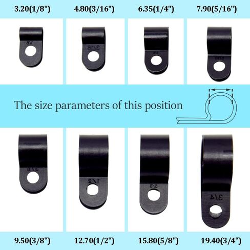 160PCS R-Type Cable Clip Kit Nylon 8 Size 1/8", 3/16", 1/4", 5/16", 3/8", 1/2", 5/8", 3/4" R-Type Cable Wire Clips Fastener Wire Clamp Screw Mounting for Wire Management (Black/RXJH) in Saudi Arabia