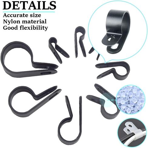 160PCS R-Type Cable Clip Kit Nylon 8 Size 1/8", 3/16", 1/4", 5/16", 3/8", 1/2", 5/8", 3/4" R-Type Cable Wire Clips Fastener Wire Clamp Screw Mounting for Wire Management (Black/RXJH) in Saudi Arabia