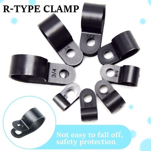 160PCS R-Type Cable Clip Kit Nylon 8 Size 1/8", 3/16", 1/4", 5/16", 3/8", 1/2", 5/8", 3/4" R-Type Cable Wire Clips Fastener Wire Clamp Screw Mounting for Wire Management (Black/RXJH) in Saudi Arabia