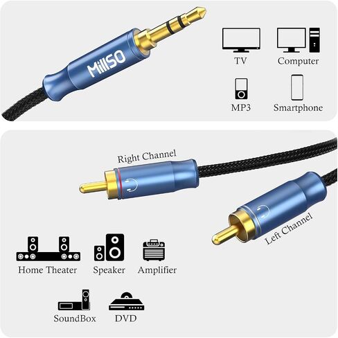 MillSO RCA to 3.5mm Adapter AUX Cable 3.5 mm 1/8 to RCA Male Premium Stereo Audio Cord for Connects a Smartphone, Tablet, or MP3 Player to a Speaker, or Other RCA Devices – 3.3ft/1m in Saudi Arabia