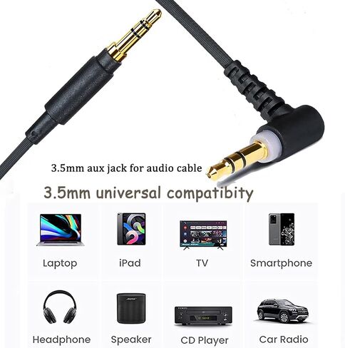 سماعات رأس لاسلكية WH-1000XM4 سلك كابل مساعد أسلاك تمديد الصوت متوافقة مع سماعات الرأس اللاسلكية Sony WH-1000XM5 WH-1000XM3 WH-CH520 WH-CH720N اللاسلكية المانعة للضوضاء (5FT) in Kuwait