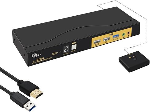 CKLau 2x1 8K@60Hz 4K@144Hz KVM HDMI Switch with Audio and Cables Support Hotkey Switching, Emulation EDID, 5.1 Channel Digital Fiber Optical Audio, 7.1 Surround Sound Audio Output in Saudi Arabia