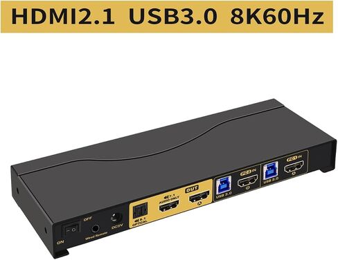 CKLau 2x1 8K@60Hz 4K@144Hz KVM HDMI Switch with Audio and Cables Support Hotkey Switching, Emulation EDID, 5.1 Channel Digital Fiber Optical Audio, 7.1 Surround Sound Audio Output in Saudi Arabia