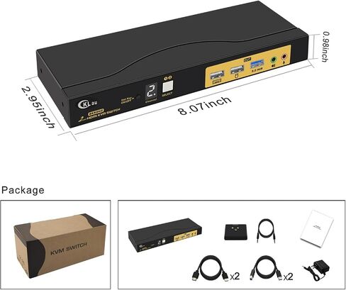 CKLau 2x1 8K@60Hz 4K@144Hz KVM HDMI Switch with Audio and Cables Support Hotkey Switching, Emulation EDID, 5.1 Channel Digital Fiber Optical Audio, 7.1 Surround Sound Audio Output in Saudi Arabia