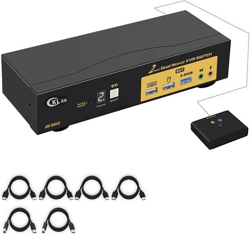 CKLau 2x1 8K@60Hz 4K@144Hz KVM HDMI Switch with Audio and Cables Support Hotkey Switching, Emulation EDID, 5.1 Channel Digital Fiber Optical Audio, 7.1 Surround Sound Audio Output in Saudi Arabia