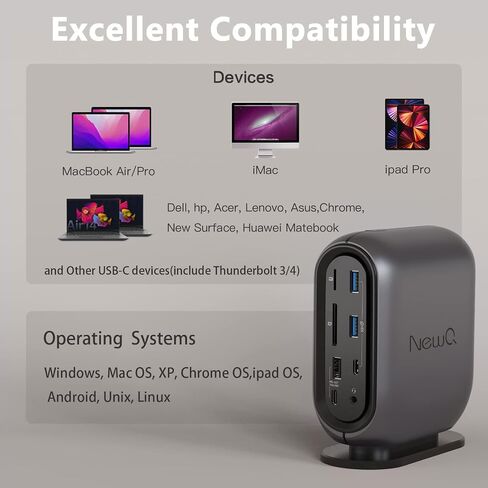 شاشة ثلاثية لقاعدة إرساء USB C مع محول طاقة، 2 HDMI، DP، 4 USB-A، USB-C، 2 صوت، إيثرنت، فتحة SD/TF، ​​2 PDOUT، لأجهزة MacBook/HP/Dell/Acer/Lenovo/ASUS، إلخ in Saudi Arabia