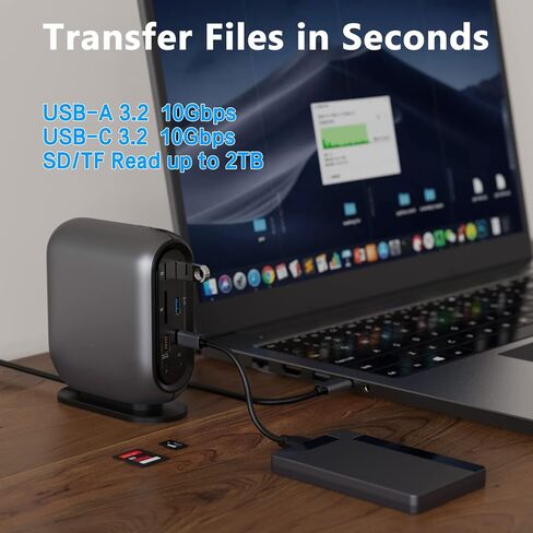 شاشة ثلاثية لقاعدة إرساء USB C مع محول طاقة، 2 HDMI، DP، 4 USB-A، USB-C، 2 صوت، إيثرنت، فتحة SD/TF، ​​2 PDOUT، لأجهزة MacBook/HP/Dell/Acer/Lenovo/ASUS، إلخ in Saudi Arabia