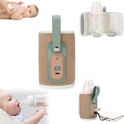 Baby Bottle Warmer, 2024 New Portable Baby Bottle Warmer, Rechargeable Baby Bottle Warmer,7 Different Temperatures Bottle Warmer with LED Display（Apricot） in Saudi Arabia