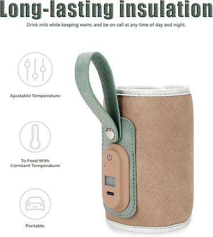 Baby Bottle Warmer, 2024 New Portable Baby Bottle Warmer, Rechargeable Baby Bottle Warmer,7 Different Temperatures Bottle Warmer with LED Display（Apricot） in Saudi Arabia