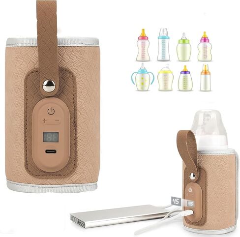 Baby Bottle Warmer, 2024 New Portable Baby Bottle Warmer, Rechargeable Baby Bottle Warmer,7 Different Temperatures Bottle Warmer with LED Display（Apricot） in Saudi Arabia