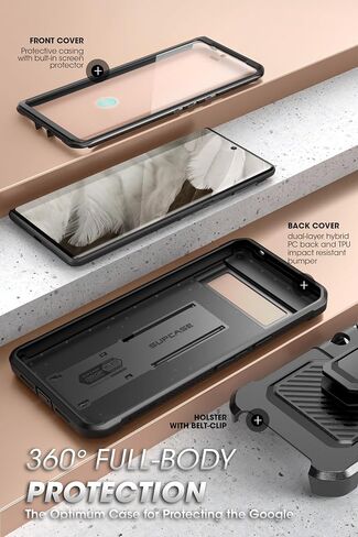 SUPCASE for Google Pixel 8 Case with Stand & Belt-Clip (Unicorn Beetle Pro), [Built-in Screen Protector] [Military-Grade Protection] Heavy Duty Rugged Kickstand Phone Case for Pixel 8, Black in Saudi Arabia