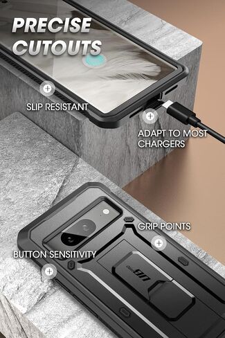 SUPCASE for Google Pixel 8 Case with Stand & Belt-Clip (Unicorn Beetle Pro), [Built-in Screen Protector] [Military-Grade Protection] Heavy Duty Rugged Kickstand Phone Case for Pixel 8, Black in Saudi Arabia