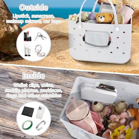 NBOOCUP حامل هاتف من السيليكون ذو سعة كبيرة لحقيبة Bogg، وحقائب Beach Bogg، وحقيبة حمل متوافقة، وسحر محفظة من السيليكون الناعم لملحقات حقيبة Bogg، وحامل هاتف حقيبة Bogg (حبل منسوج وردي) in Kuwait
