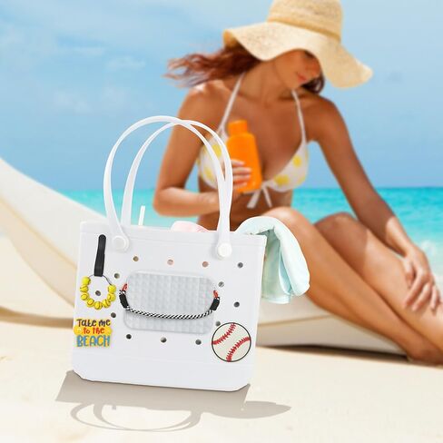 NBOOCUP حامل هاتف من السيليكون ذو سعة كبيرة لحقيبة Bogg، وحقائب Beach Bogg، وحقيبة حمل متوافقة، وسحر محفظة من السيليكون الناعم لملحقات حقيبة Bogg، وحامل هاتف حقيبة Bogg (حبل منسوج وردي) in Kuwait