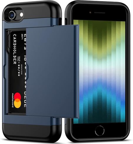 حافظة Nvollnoe لهاتف iPhone SE 2022/iPhone SE 2020/7/8 مع حامل بطاقة حماية شديدة التحمل بطبقة مزدوجة مضادة للصدمات وفتحة بطاقة مخفية حافظة رفيعة لهاتف iPhone SE 3rd/2nd/7/8-4.7 بوصة (أسود) in Kuwait