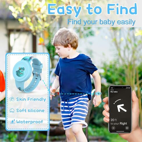 سوار مكون من قطعتين لحامل AirTag للأطفال، سوار AirTag مقاوم للماء للأطفال بتصميم كرتوني لطيف، تغطية كاملة لسوار معصم Airtag من السيليكون المضاد للفقدان للأطفال، مادة صحية (أخضر + أزرق) in Saudi Arabia