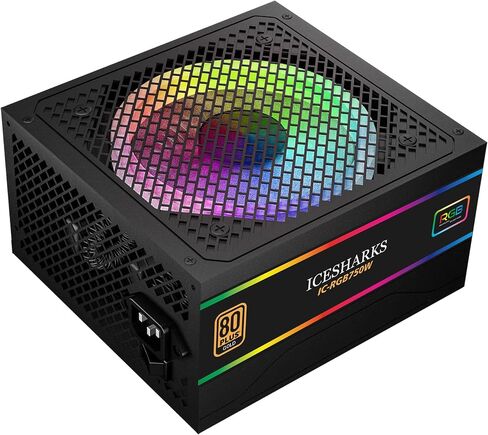 80+ Gold 750 Watt ATX Fully Modular Power Supply with 80 Plus Gold Certification, Compact 120mm Size, Low Noise RGB Fan 0 RPM, ARGB Fan Full Mold Cable, Black in Saudi Arabia