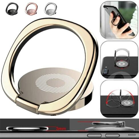 Cell Phone Ring Holder Grip Finger Kickstand Turns 360° Degrees & 180° Degrees Adjustable to Fit Your Needs Helps Stabilize Phone for Selfies 4 Colors Available iPhone Stand Phone Grip 62728 Rose Gold in Saudi Arabia
