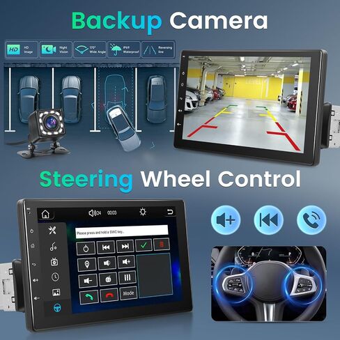 ستيريو سيارة بشاشة لمس واحدة Din مع Carplay لاسلكي وAndroid Auto - راديو سيارة عالي الدقة 9 بوصة قابل للإزالة مع صوت EQ، وصلة مرآة، FM، SWC + 12 كاميرا رؤية خلفية LED in Saudi Arabia