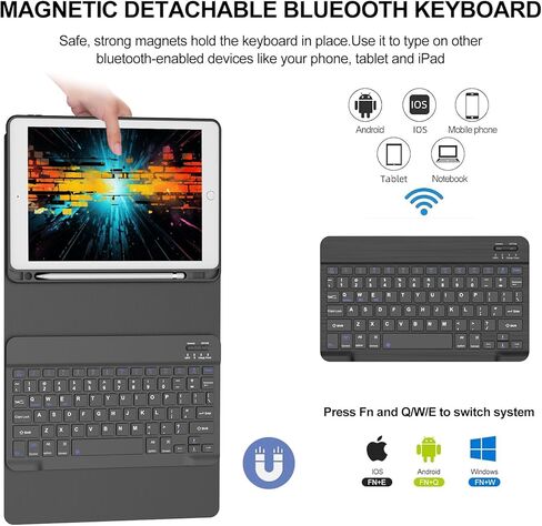 Keyboard Case for iPad 9th/8th/7th Generation 10.2 inch 2021/2020/2019, Slim Smart Folio Case with Pencil Holder, Detachable Wireless Bluetooth Keyboard, Soft TPU Cover for iPad 9th Gen 2021, Grey in Saudi Arabia