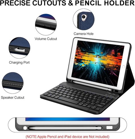 Keyboard Case for iPad 9th/8th/7th Generation 10.2 inch 2021/2020/2019, Slim Smart Folio Case with Pencil Holder, Detachable Wireless Bluetooth Keyboard, Soft TPU Cover for iPad 9th Gen 2021, Grey in Saudi Arabia