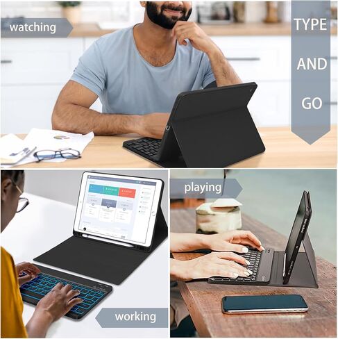 Keyboard Case for iPad 9th/8th/7th Generation 10.2 inch 2021/2020/2019, Slim Smart Folio Case with Pencil Holder, Detachable Wireless Bluetooth Keyboard, Soft TPU Cover for iPad 9th Gen 2021, Grey in Saudi Arabia