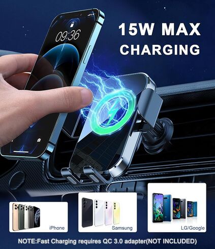 Wireless Car Charger Mount, 15W Fast Charging Auto Clamping Car Charger Holder for iPhone/Samsung for iPhone 15 14 13 12 11 Pro,Samsung Galaxy S23 Ultra S22 S21 S20, S10+ S9+(Silver) in Saudi Arabia