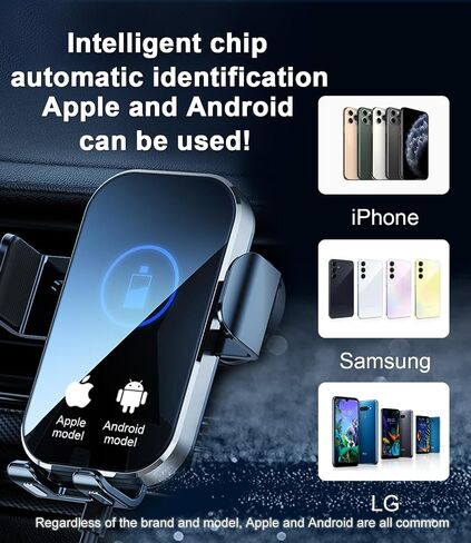 Wireless Car Charger Mount, 15W Fast Charging Auto Clamping Car Charger Holder for iPhone/Samsung for iPhone 15 14 13 12 11 Pro,Samsung Galaxy S23 Ultra S22 S21 S20, S10+ S9+(Silver) in Saudi Arabia