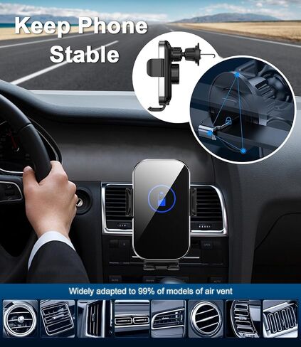 Wireless Car Charger Mount, 15W Fast Charging Auto Clamping Car Charger Holder for iPhone/Samsung for iPhone 15 14 13 12 11 Pro,Samsung Galaxy S23 Ultra S22 S21 S20, S10+ S9+(Silver) in Saudi Arabia