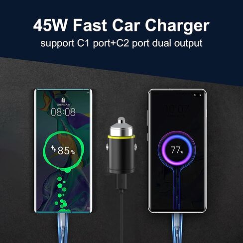 شاحن سيارة USB C بقدرة 45 وات، ومحول سيارة سريع الشحن بمنافذ USB-C مزدوجة، وشاحن USB صغير ولاعة سجائر لهاتف iPhone 14 13 Pro Max iPad Samsung Galaxy S22 S21 Ultra Plus Google Pixel والمزيد in Kuwait
