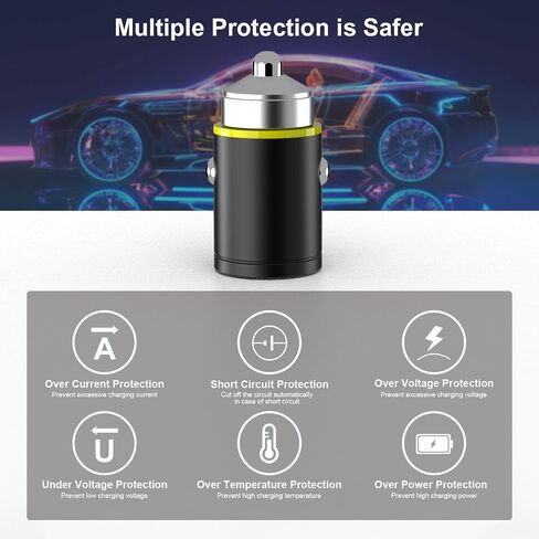شاحن سيارة USB C بقدرة 45 وات، ومحول سيارة سريع الشحن بمنافذ USB-C مزدوجة، وشاحن USB صغير ولاعة سجائر لهاتف iPhone 14 13 Pro Max iPad Samsung Galaxy S22 S21 Ultra Plus Google Pixel والمزيد in Kuwait