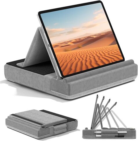 KDD Tablet Pillow Stand, Multi-Angle Viewing I-pad Holder for Lap, Bed and Desk, Foldable Soft Pad Dock with Stylus Mount Compatible with I-pad Pro 12.9, 10.5, 11, Air, Mini, Phones, Books, E-Reader in Kuwait
