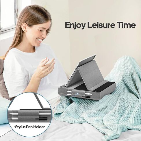 KDD Tablet Pillow Stand, Multi-Angle Viewing I-pad Holder for Lap, Bed and Desk, Foldable Soft Pad Dock with Stylus Mount Compatible with I-pad Pro 12.9, 10.5, 11, Air, Mini, Phones, Books, E-Reader in Kuwait