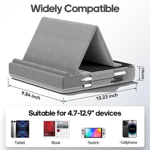 KDD Tablet Pillow Stand, Multi-Angle Viewing I-pad Holder for Lap, Bed and Desk, Foldable Soft Pad Dock with Stylus Mount Compatible with I-pad Pro 12.9, 10.5, 11, Air, Mini, Phones, Books, E-Reader in Kuwait