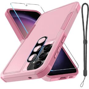 for Samsung Galaxy A35/A55 5G Case, Full Body Heavy Duty Rugged Shockproof Protective Phone Cover with Lanyard Strap, Tempered Glass Screen Protector and Camera Lens Cover, Black Matte