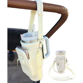 Water Bottle Cup Holder for Stanley Quencher with Stroller Handle and Shoulder Straps, Zippered Wallet & Accessory Clip