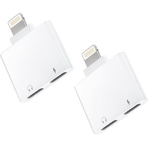 Iphone Dual Lightning Headphone Adapter Audio Charger(2pack)Jack Dongle Splitter 2in1 Adaptador Para AUX Earphone Converter Apple MFI Certified Compatible With 13 12 11 Pro Max Mini Xs Se 7 X Xr 8Plus